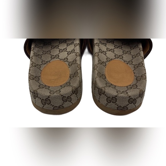 Gucci GG Monogram Canvas Platform Slide Sandals Brown Size 45 COA